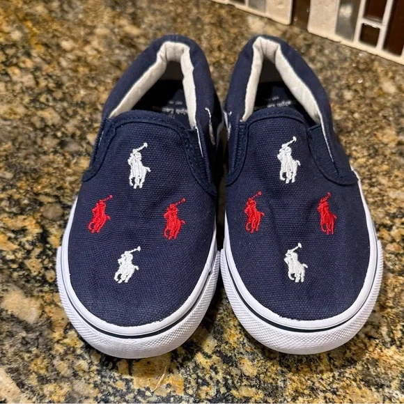 Polo Ralph Lauren Toddler Boys Size 9 Keaton Slip On All Over Pony Preppy Shoes - Picture 3 of 8